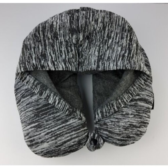 Bennkai Travel Pillow Sleeper With Fleece Lined Hoodie Black Grey - Picture 1 of 7
